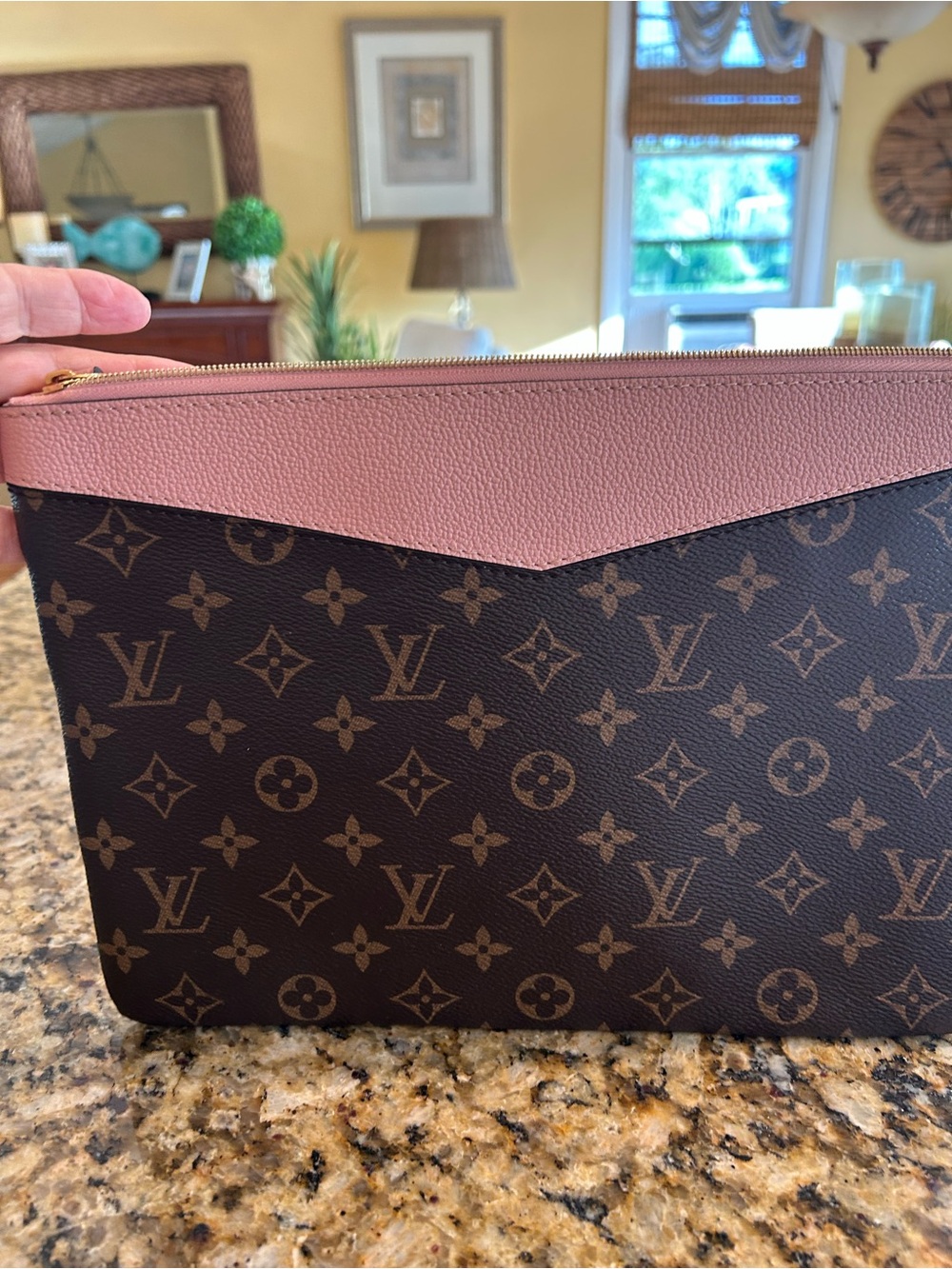 Louis Vuitton Monogram Canvas Pouch with Pink Trim - Picture 3 of 8